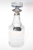 Silver mounted crystal decanter and stopper, with silver whisky label.