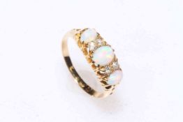 18 carat gold, opal and diamond ring, Birmingham 1898, size M.