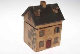 Painted wood house caddy/box. 21cm high.