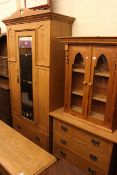 Art Nouveau oak mirror door wardrobe and dressing table.