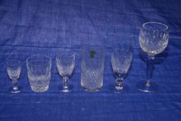 Suite of Waterford Colleen glass, 36 glasses in half dozens including hock, tumblers and liquor,