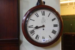 George VI circular mahogany cased fusee wall clock.