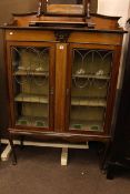 Edwardian inlaid mahogany leaded glazed two door vitrine on cabriole legs.