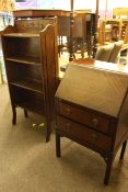 Oak four tier open bookcase and mahogany two drawer bureau.