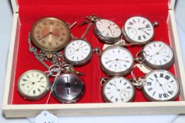 Collection of seven antique silver gents pocket watches, together with Edwards Glasgow clock,