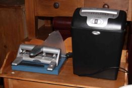 Rexel paper shredder, hole punch and guillotine.