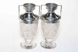 Pair silver mounted crystal vases, Birmingham 1901, 14cm.