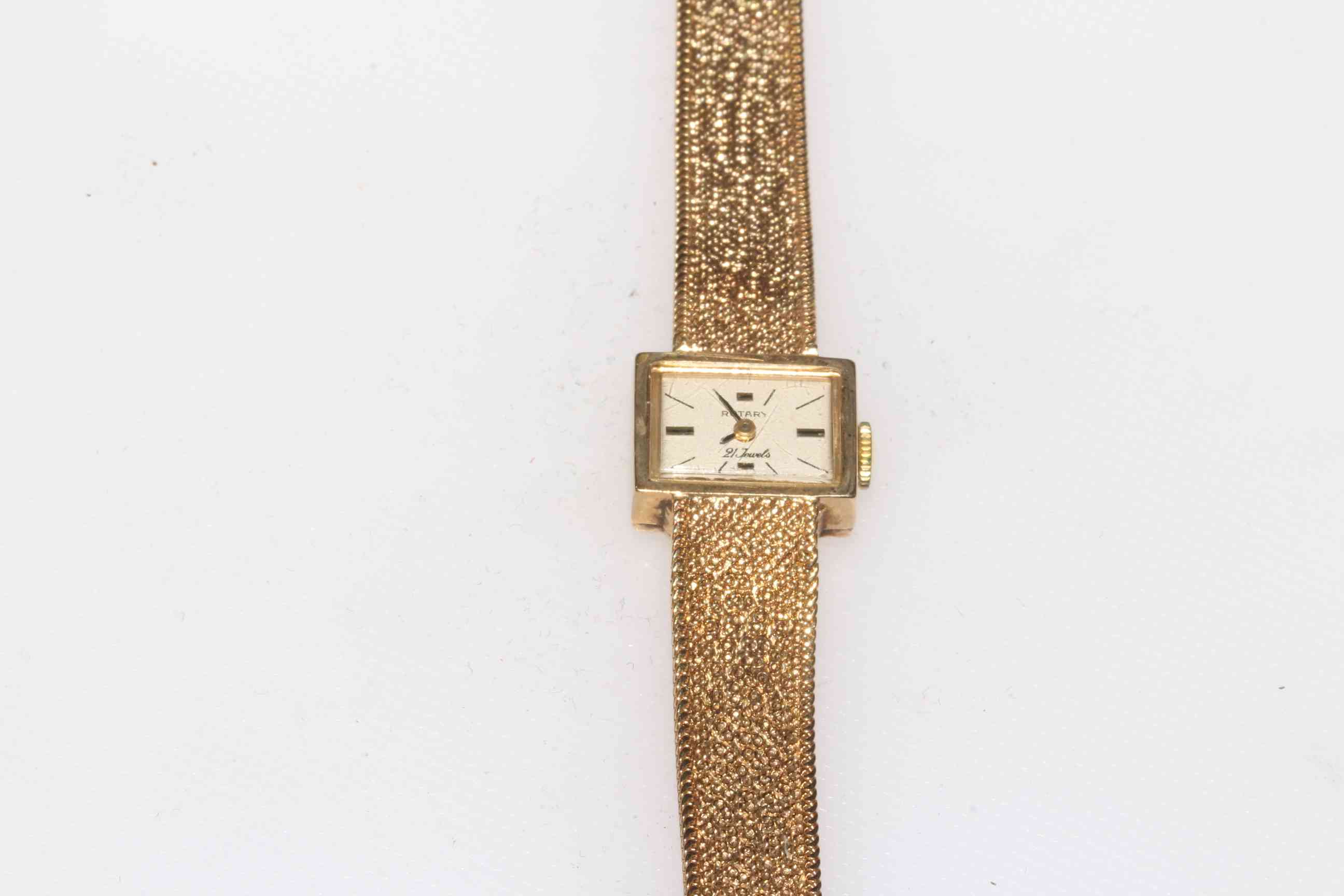 Rotary ladies 9 carat gold bracelet watch, face 11mm by 15mm.
