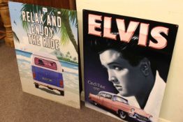 Two signs, Relax and Enjoy the Ride and Elvis.