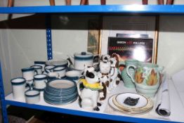Wedgwood Blue Pacific including teapot and tureen, two Clarice Cliff jugs,