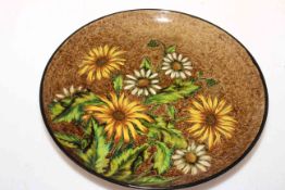 Linthorpe Pottery plate with sunflowers, artists monogram AB and Henry Tooth impressed, 29.