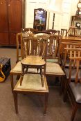 Five various dining chairs, Victorian child's chair, oval mahogany framed bevelled wall mirror,