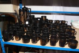 Collection of Portmeirion pottery black and gilt coffee wares including Phoenix.