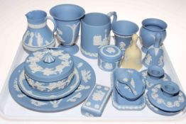 Collection of Wedgwood blue Jasperware (17 pieces).