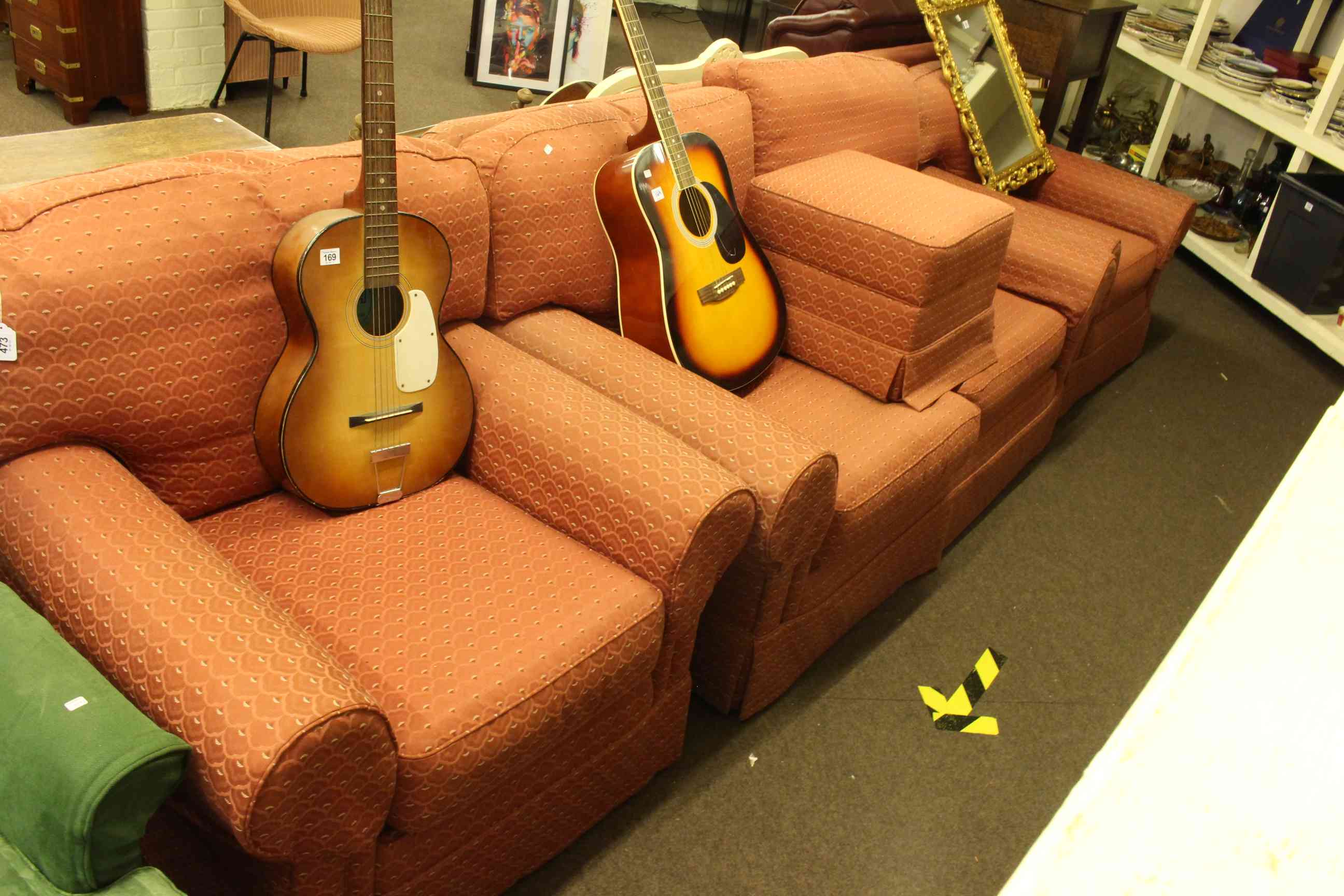 Wesley Barrel wing easy chair in green striped fabric, - Image 3 of 3