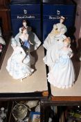 Six Royal Doulton ladies with boxes, Caroline, For You, First Dance, Claire, Jessica and Natalie.