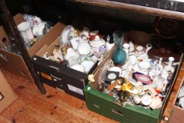 Seven boxes of mixed decorative china, ornaments, tableware, glass, etc.