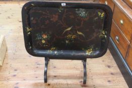 Victorian folding painted tray top table (tray 76cm by 55cm).