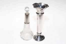 Silver mounted crystal scent bottle and silver trumpet spill vase (2).