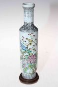 Chinese Republic polychrome bottle vase, decorated with birds, flowers and calligraphy, blue mark,