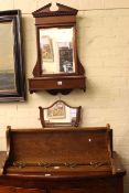 Late Victorian hall mirror, shield shaped toilet mirror and oak coat rack (3).