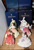 Six Royal Doulton ladies with boxes, Buttercup, Daydreams, Deborah 1995, Amy's Sister,