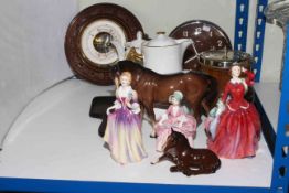 Royal Doulton ladies including Blithe Morning and Bo Peep, Beswick Bay Horse, barometer,