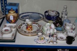 Collection of decorative china including Aynsley Orchard Gold lidded jar,