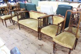 Late 19th/early 20th Century seven piece inlaid mahogany parlour suite comprising settee,