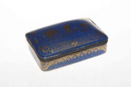 Chinese porcelain powder blue and gilt box, overglaze blue mark, 16cm across.