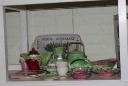 Gilt and glass lustre centre ceiling light, collection of Maling and two Newshall oval bowls.