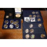 Collection of gold plated and other coins with military interest.