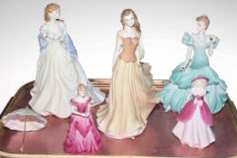 Two Royal Worcester ladies, Charlotte and Wistful, and three Coalport ladies (5).