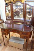 Edwardian mahogany and satinwood inlaid kidney shaped five drawer dressing table,