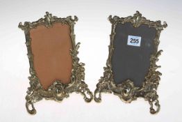 Pair ornate cast brass easel photograph frames, 23cm high.