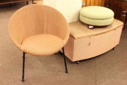 Lloyd Loom bedroom chair and ottoman together with a circular footstool (3).