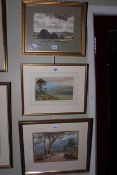 J.W. Hepple, John Heaney and R For..., three small framed landscape watercolours, all framed.