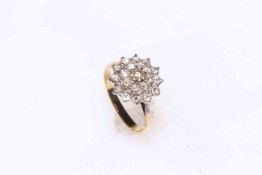 Diamond twenty one stone cluster ring, size L.