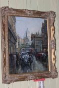 Alan Fearnley (1942-), Ludgate Hill, oil on canvas, 76cm by 61cm, gilt frame.