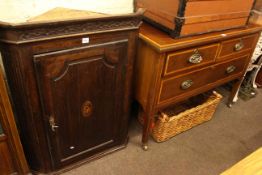 Edwardian mahogany and satinwood three drawer chest and Georgian oak corner wall cabinet.