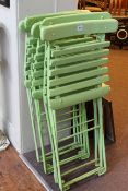 Set of five vintage green painted bandstand chairs.