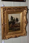 J. Lawton Wingate (1846-1924), Logging, oil on canvas, signed and dated 1875, 36cm by 27cm, framed.