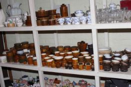 Large collection of Hornsea teaware and storage jars, Denby cups, etc.