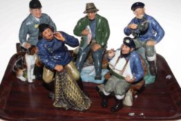 Five Royal Doulton figures, Lobster Man, Tall Story, Good Catch, Sea Harvest and The Huntsman.