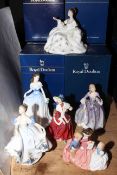 Six Royal Doulton ladies with boxes, Beatrice, Charlotte, Christmas Morn, Nicola,