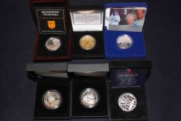 Collection of silver coins in boxes with COAs inc Royal Mint 2007 Diamond Wedding proof coin,