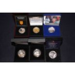 Collection of silver coins in boxes with COAs inc Royal Mint 2007 Diamond Wedding proof coin,