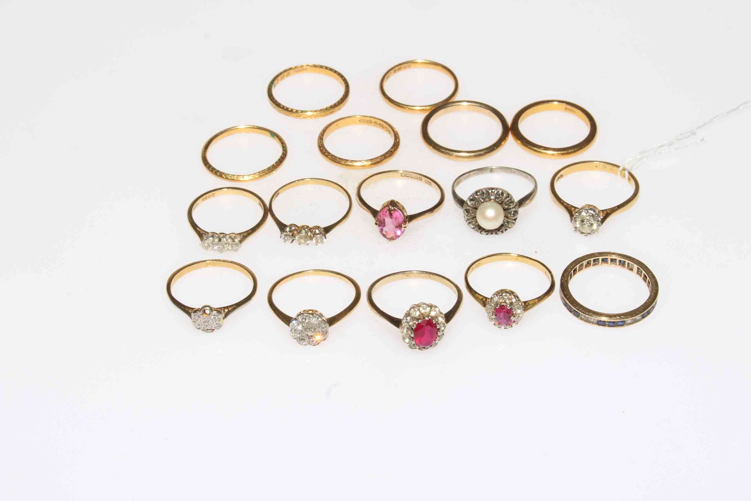 Collection of 22, 18 and 9 carat gold rings, and three bracelet watches. - Image 2 of 2