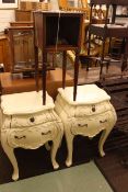 Pair French style two drawer bombé front pedestals and Victorian mahogany turned leg pot cupboard