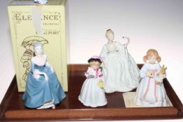 Two Coalport ladies, The Ball and Regina (with box), and two Royal Doulton figures,